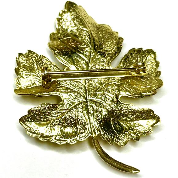 Vintage Brooch Maple Leaf Genuine Tigers Eye Gemstone Vtg Jewelry F023 - Picture 4 of 5